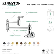 Pot Filler Faucet, Heirloom, Two-Handle Wall Mount in Oil Rubbed Bronze