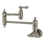 Pot Filler Faucet, Heirloom, Wall Mount with Two Handles in Brushed Nickel