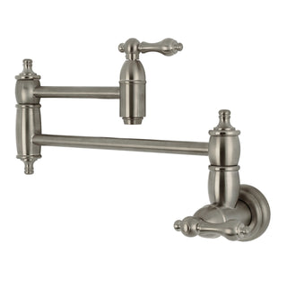 Pot Filler Faucet, Heirloom, Wall Mount with Two Handles in Brushed Nickel