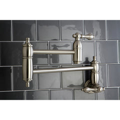 Pot Filler Faucet, Heirloom, Wall Mount with Two Handles in Brushed Nickel