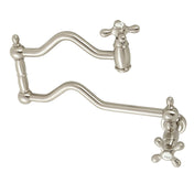Pot Filler Faucet, Heritage, 1-Hole Wall Mount with Cross Handles in Brushed Nickel