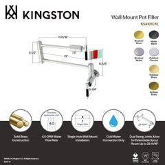 Pot Filler Faucet, Kaiser, Wall Mount with Two Handles in Polished Brass