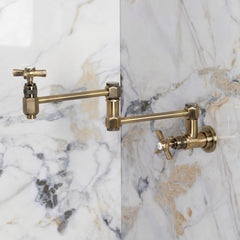 Pot Filler Faucet, Millennium, Wall Mount with Two Handles in Antique Brass