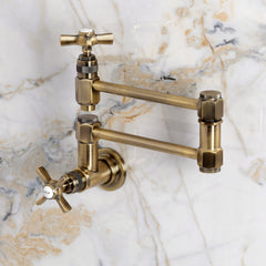 Pot Filler Faucet, Millennium, Wall Mount with Two Handles in Antique Brass