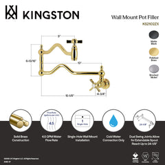 Pot Filler Faucet, Millennium, Wall Mount with Two Handles in Brushed Nickel