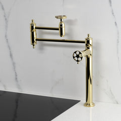 Pot Filler Faucet, Tulare, Two-Handle Deck Mount in Polished Brass