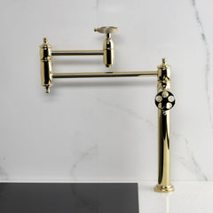 Pot Filler Faucet, Tulare, Two-Handle Deck Mount in Polished Brass