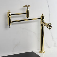 Pot Filler Faucet, Tulare, Two-Handle Deck Mount in Polished Brass