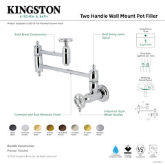 Pot Filler Faucet, Tulare, Wall Mount with Two Handles in Polished Chrome