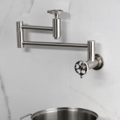 Pot Filler Faucet, Webb, Wall Mount with Knurled Handle in Brushed Nickel