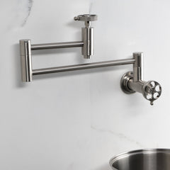 Pot Filler Faucet, Webb, Wall Mount with Knurled Handle in Brushed Nickel