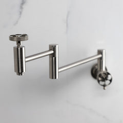 Pot Filler Faucet, Webb, Wall Mount with Knurled Handle in Brushed Nickel