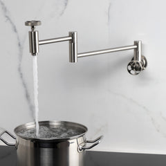 Pot Filler Faucet, Webb, Wall Mount with Knurled Handle in Brushed Nickel