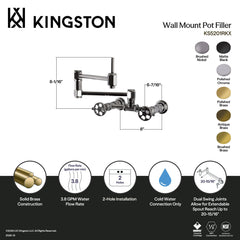 Pot Filler Faucet, Webb, Wall Mount with Knurled Handle in Polished Chrome