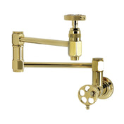 Pot Filler Faucet, Webb, Wall Mount with Knurled Handles in Polished Brass