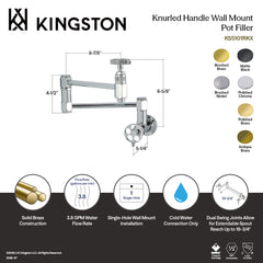 Pot Filler Faucet, Webb, Wall Mount with Knurled Handles in Polished Brass