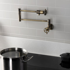 Pot Filler Faucet, Webb, Wall Mount with Two Handles in Antique Brass
