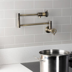 Pot Filler Faucet, Webb, Wall Mount with Two Handles in Antique Brass