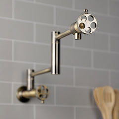 Pot Filler Faucet, Webb, Wall Mount with Two Handles in Antique Brass