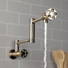 Pot Filler Faucet, Webb, Wall Mount with Two Handles in Antique Brass