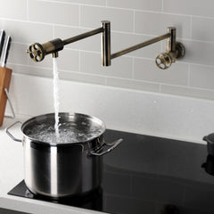 Pot Filler Faucet, Webb, Wall Mount with Two Handles in Antique Brass