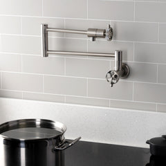 Pot Filler Faucet, Webb, Wall Mount with Two Handles in Brushed Nickel