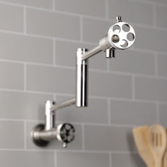 Pot Filler Faucet, Webb, Wall Mount with Two Handles in Brushed Nickel