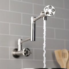 Pot Filler Faucet, Webb, Wall Mount with Two Handles in Brushed Nickel