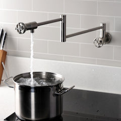 Pot Filler Faucet, Webb, Wall Mount with Two Handles in Brushed Nickel