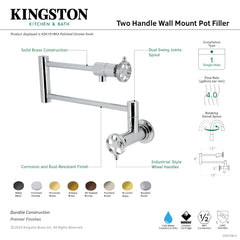 Pot Filler Faucet, Webb, Wall Mount with Two Handles in Brushed Nickel