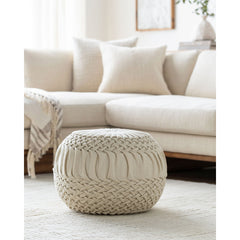 Pouf, 14 in H x 18 in W with Cream Wool and Nylon Cover