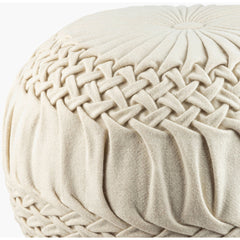 Pouf, 14 in H x 18 in W with Cream Wool and Nylon Cover