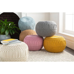 Pouf, 14 in H x 18 in W with Cream Wool and Nylon Cover