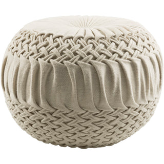 Pouf, 14 in H x 18 in W with Cream Wool and Nylon Cover