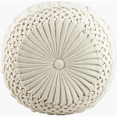 Pouf, 14 in H x 18 in W with Cream Wool and Nylon Cover