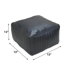 Pouf, 21-Inch Square, Black Genuine Leather