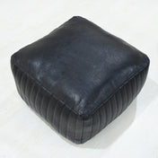 Pouf, 21-Inch Square, Black Genuine Leather