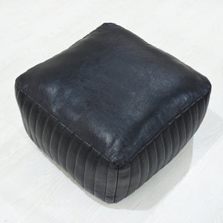 Pouf, 21-Inch Square, Black Genuine Leather
