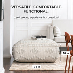 Pouf Ottoman, 34 in Wide, Cotton Blend