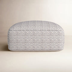 Pouf Ottoman, 34 in Wide with Beige and Gray Cotton Blend Upholstery