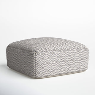 Pouf Ottoman, 34 in Wide with Beige and Gray Cotton Blend Upholstery