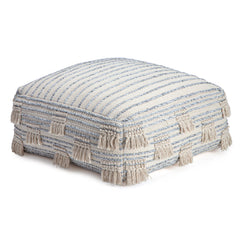 Pouf Ottoman, Cotton Upholstery in Beige and Gray