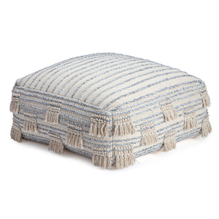 Pouf Ottoman, Cotton Upholstery in Beige and Gray