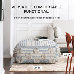 Pouf Ottoman, Cotton Upholstery in Beige and Gray