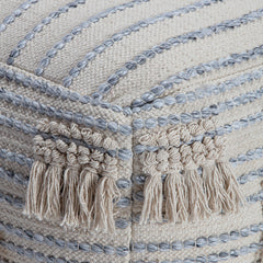 Pouf Ottoman, Cotton Upholstery in Beige and Gray