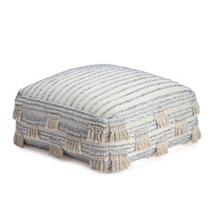 Pouf Ottoman, Cotton Upholstery in Beige and Gray