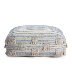 Pouf Ottoman, Cotton Upholstery in Beige and Gray
