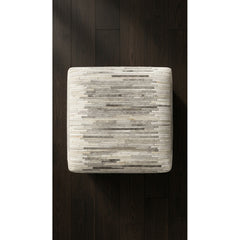Pouf Ottoman, Full Grain Cowhide Leather with Geometric Pattern