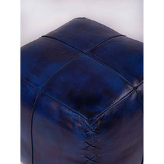 Pouffe, 16-Inch Square, Vintage Blue Genuine Leather