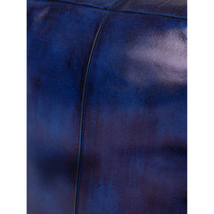 Pouffe, 16-Inch Square, Vintage Blue Genuine Leather